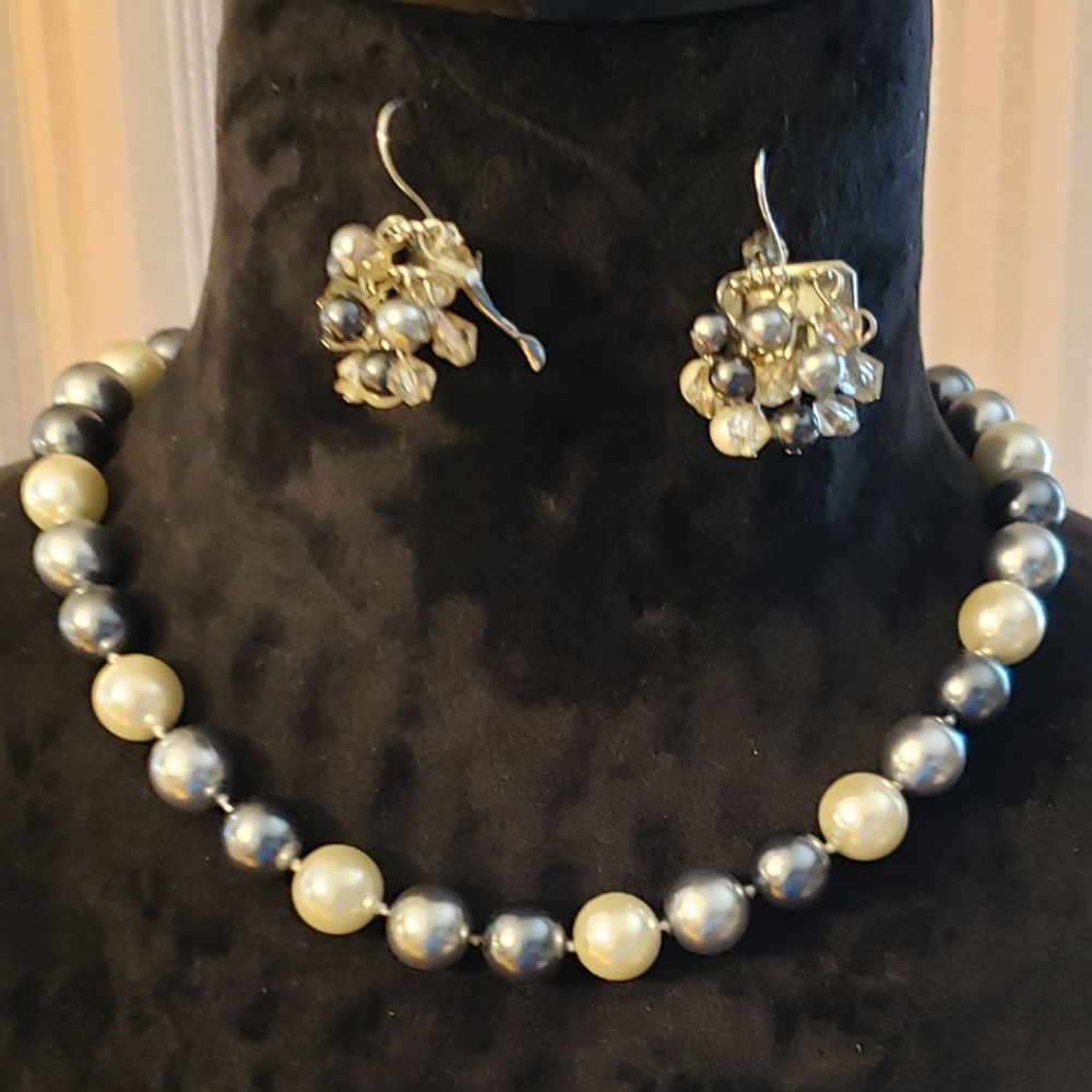 Kissaka Pearl Necklace & Traci Lynn Earrings